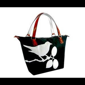 New! Rebecca Ray Julie Black Bird Shoulder Bag in canvas